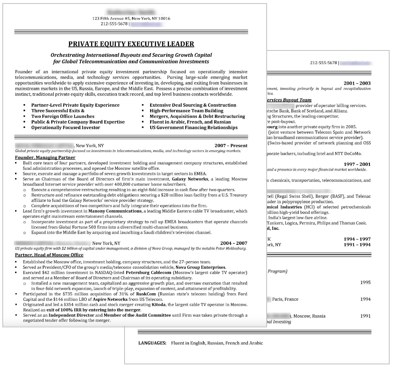Private Equity Resume