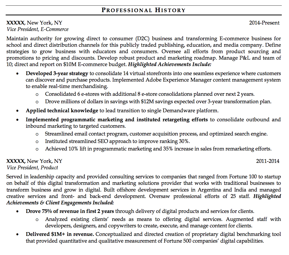 CMO Resume Sample - professional experience