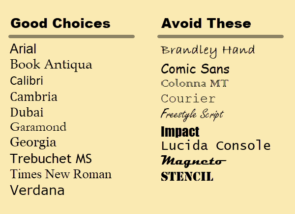 Resume Fonts - good choices and fonts to avoid