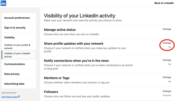 LinkedIn Optimization - Visibility of Activity