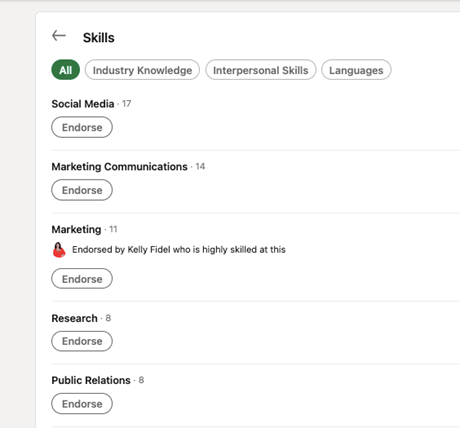LinkedIn Optimization - skills and endorsements